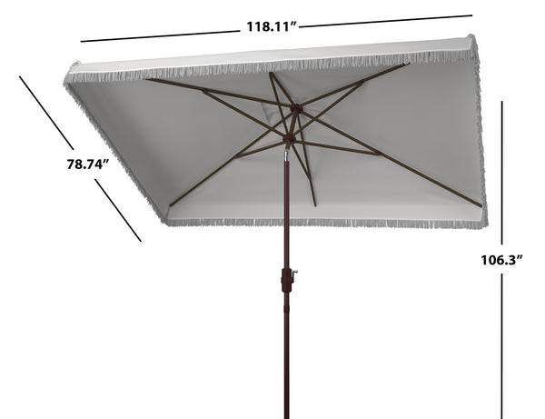 Safavieh MILAN FRINGE 6.5x10FT RECT CRANK UMBRELLA for Stylish Shade and Relaxation at Outdoor Gatherings Ivory PAT8308C