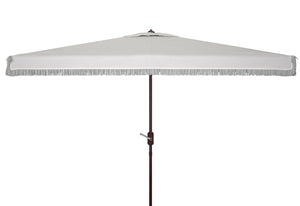 Safavieh MILAN FRINGE 6.5x10FT RECT CRANK UMBRELLA for Stylish Shade and Relaxation at Outdoor Gatherings Ivory PAT8308C