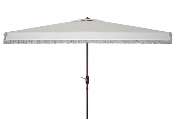 Safavieh MILAN FRINGE 6.5x10FT RECT CRANK UMBRELLA for Stylish Shade and Relaxation at Outdoor Gatherings Ivory PAT8308C