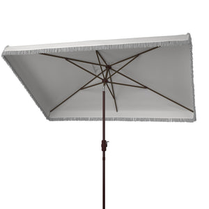 Safavieh MILAN FRINGE 6.5x10FT RECT CRANK UMBRELLA for Stylish Shade and Relaxation at Outdoor Gatherings Ivory PAT8308C