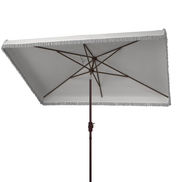 Safavieh MILAN FRINGE 6.5x10FT RECT CRANK UMBRELLA for Stylish Shade and Relaxation at Outdoor Gatherings Ivory PAT8308C