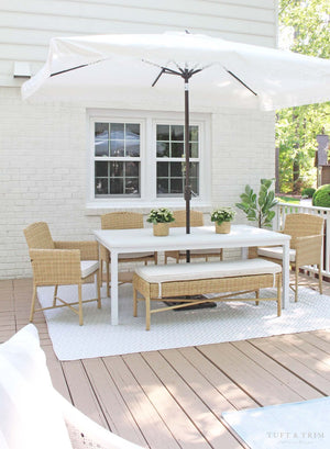 Safavieh MILAN FRINGE 6.5x10FT RECT CRANK UMBRELLA for Stylish Shade and Relaxation at Outdoor Gatherings Ivory PAT8308C