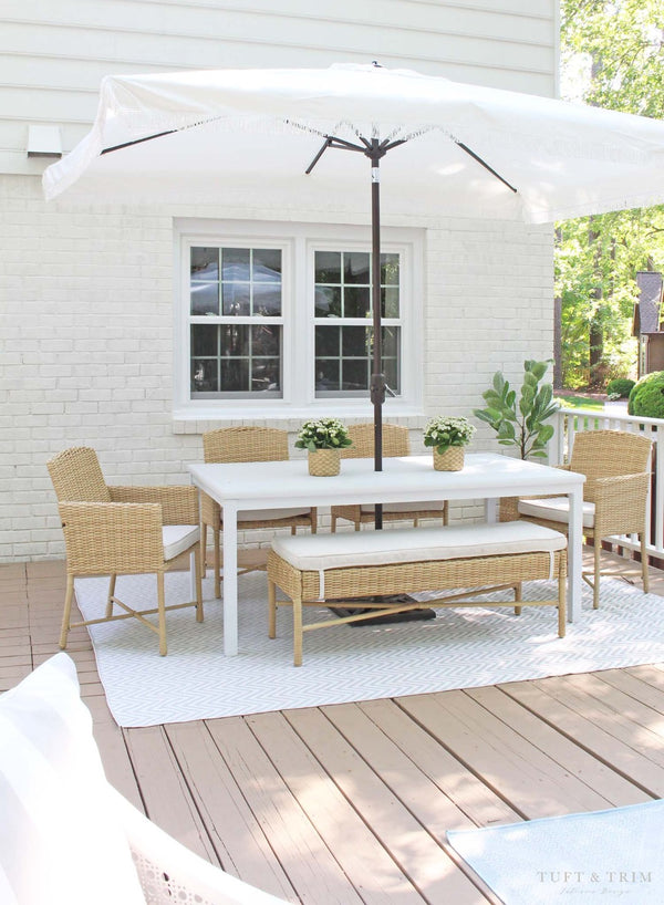 Safavieh MILAN FRINGE 6.5x10FT RECT CRANK UMBRELLA for Stylish Shade and Relaxation at Outdoor Gatherings Ivory PAT8308C