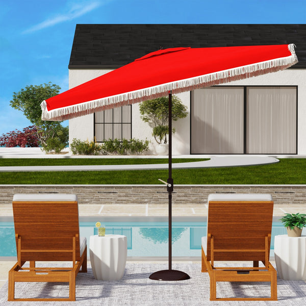 Safavieh Milan Fringe 6.5 X 10 Ft Rect Crank Umbrella Red Aluminum PAT8308E