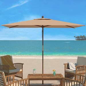 Safavieh AKLIN 6.5ft x 10ft Rectangular Wooden Pulley Market Umbrella for Stylish Outdoor Shade Solutions Beige PAT8309A