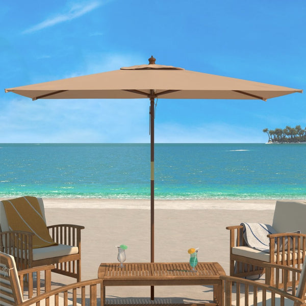 Safavieh AKLIN 6.5ft x 10ft Rectangular Wooden Pulley Market Umbrella for Stylish Outdoor Shade Solutions Beige PAT8309A
