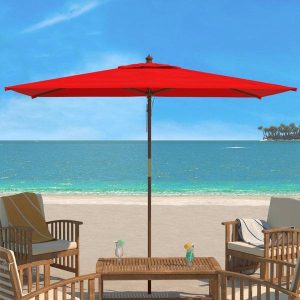 Safavieh AKLIN 6.5ft x 10ft Rectangular Wooden Pulley Market Umbrella for Stylish Outdoor Shade Solutions Red PAT8309D