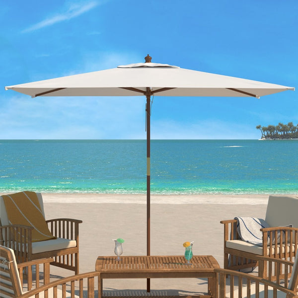Safavieh AKLIN 6.5ft x 10ft Rectangular Wooden Pulley Market Umbrella for Stylish Outdoor Shade Solutions Ivory PAT8309E