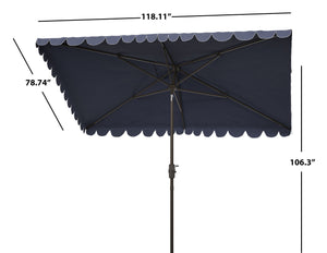 Safavieh VENICE 6.5x10FT Rectangular Crank Umbrella for Elegant Outdoor Shade & Stylish Sun Protection Navy / White PAT8310A