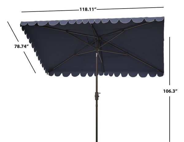 Safavieh VENICE 6.5x10FT Rectangular Crank Umbrella for Elegant Outdoor Shade & Stylish Sun Protection Navy / White PAT8310A