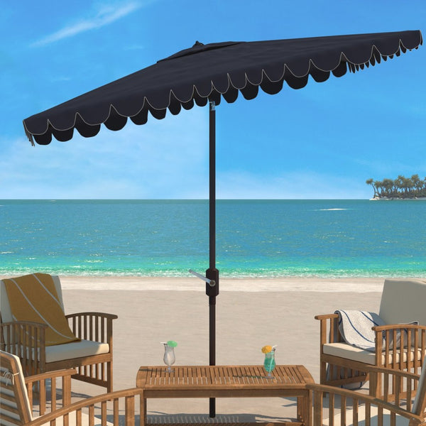 Safavieh VENICE 6.5x10FT Rectangular Crank Umbrella for Elegant Outdoor Shade & Stylish Sun Protection Navy / White PAT8310A