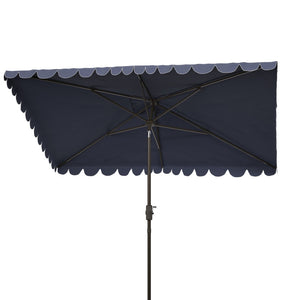 Safavieh VENICE 6.5x10FT Rectangular Crank Umbrella for Elegant Outdoor Shade & Stylish Sun Protection Navy / White PAT8310A