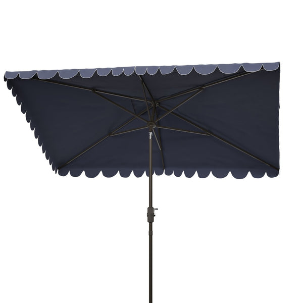 Safavieh VENICE 6.5x10FT Rectangular Crank Umbrella for Elegant Outdoor Shade & Stylish Sun Protection Navy / White PAT8310A
