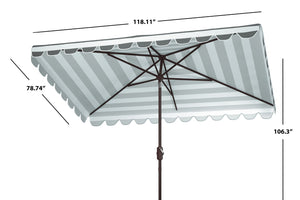 Safavieh VIENNA 6.5ft x 10ft Auto Tilt Rectangular Umbrella – Elegant Coastal Design for Outdoor Spaces Grey / White PAT8311B