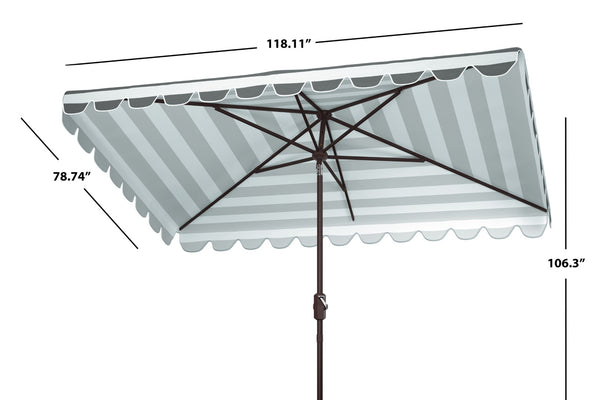Safavieh VIENNA 6.5ft x 10ft Auto Tilt Rectangular Umbrella – Elegant Coastal Design for Outdoor Spaces Grey / White PAT8311B