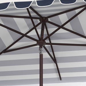 Safavieh VIENNA 6.5ft x 10ft Auto Tilt Rectangular Umbrella – Elegant Coastal Design for Outdoor Spaces Navy / White PAT8311C