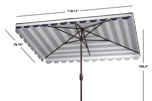 Safavieh VIENNA 6.5ft x 10ft Auto Tilt Rectangular Umbrella – Elegant Coastal Design for Outdoor Spaces Navy / White PAT8311C