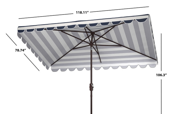 Safavieh VIENNA 6.5ft x 10ft Auto Tilt Rectangular Umbrella – Elegant Coastal Design for Outdoor Spaces Navy / White PAT8311C