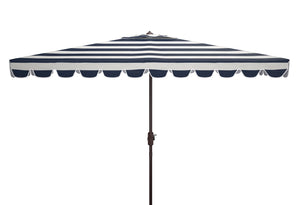Safavieh VIENNA 6.5ft x 10ft Auto Tilt Rectangular Umbrella – Elegant Coastal Design for Outdoor Spaces Navy / White PAT8311C