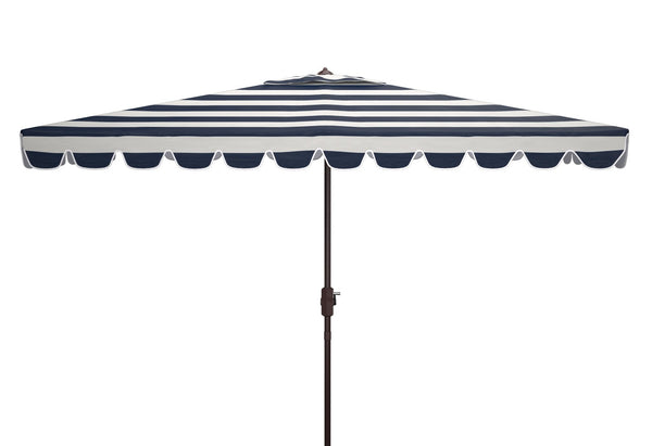 Safavieh VIENNA 6.5ft x 10ft Auto Tilt Rectangular Umbrella – Elegant Coastal Design for Outdoor Spaces Navy / White PAT8311C