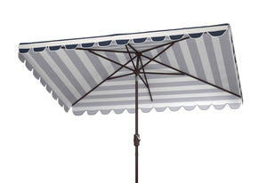 Safavieh VIENNA 6.5ft x 10ft Auto Tilt Rectangular Umbrella – Elegant Coastal Design for Outdoor Spaces Navy / White PAT8311C