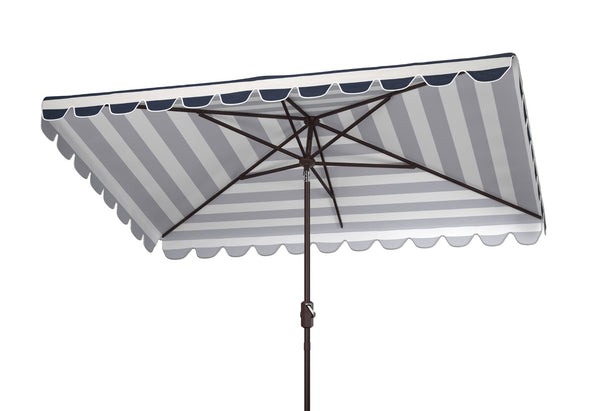 Safavieh VIENNA 6.5ft x 10ft Auto Tilt Rectangular Umbrella – Elegant Coastal Design for Outdoor Spaces Navy / White PAT8311C