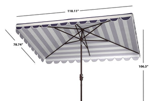 Safavieh VIENNA 6.5ft x 10ft Auto Tilt Rectangular Umbrella – Elegant Coastal Design for Outdoor Spaces Black / White PAT8311D