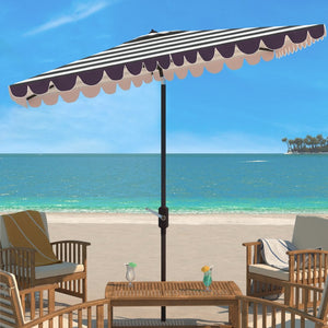 Safavieh VIENNA 6.5ft x 10ft Auto Tilt Rectangular Umbrella – Elegant Coastal Design for Outdoor Spaces Black / White PAT8311D