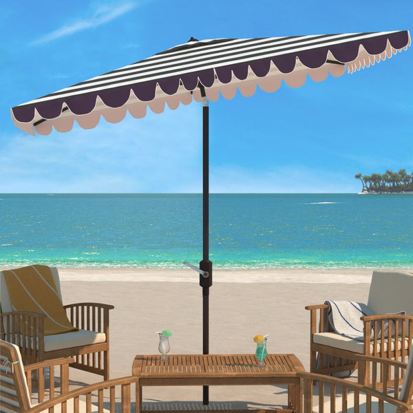 Safavieh VIENNA 6.5ft x 10ft Auto Tilt Rectangular Umbrella – Elegant Coastal Design for Outdoor Spaces Black / White PAT8311D