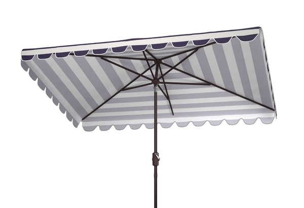 Safavieh VIENNA 6.5ft x 10ft Auto Tilt Rectangular Umbrella – Elegant Coastal Design for Outdoor Spaces Black / White PAT8311D