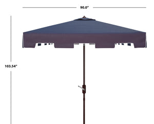 Safavieh ZIMMERMAN 7.5 FT Square Market Umbrella with Stylish Valance for Elegant Outdoor Sun Protection Navy / White PAT8400A