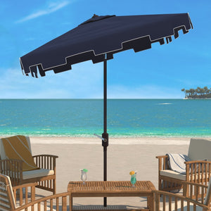 Safavieh ZIMMERMAN 7.5 FT Square Market Umbrella with Stylish Valance for Elegant Outdoor Sun Protection Navy / White PAT8400A