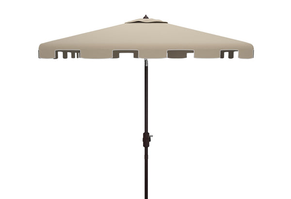 Safavieh ZIMMERMAN 7.5 FT Square Market Umbrella with Stylish Valance for Elegant Outdoor Sun Protection Beige / White PAT8400C