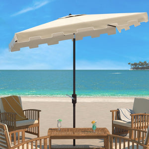 Safavieh ZIMMERMAN 7.5 FT Square Market Umbrella with Stylish Valance for Elegant Outdoor Sun Protection Beige / White PAT8400C