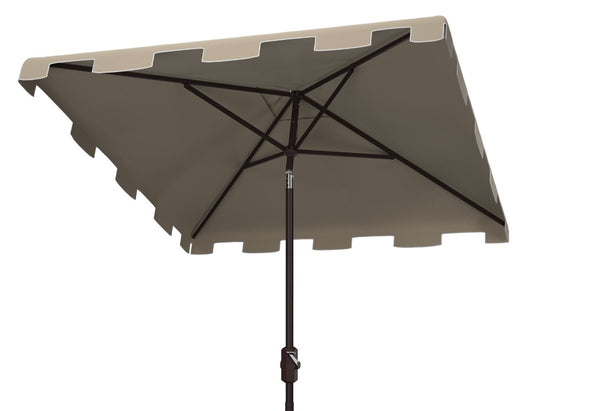 Safavieh ZIMMERMAN 7.5 FT Square Market Umbrella with Stylish Valance for Elegant Outdoor Sun Protection Beige / White PAT8400C