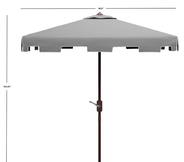 Safavieh ZIMMERMAN 7.5 FT Square Market Umbrella with Stylish Valance for Elegant Outdoor Sun Protection Grey / White PAT8400E