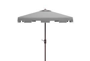 Safavieh ZIMMERMAN 7.5 FT Square Market Umbrella with Stylish Valance for Elegant Outdoor Sun Protection Grey / White PAT8400E