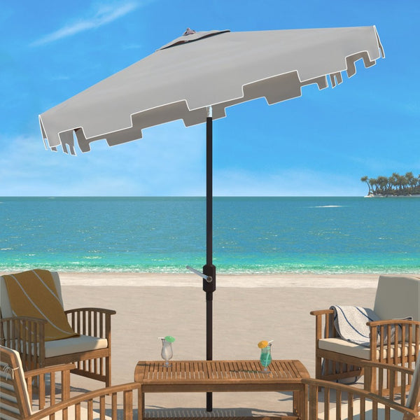 Safavieh ZIMMERMAN 7.5 FT Square Market Umbrella with Stylish Valance for Elegant Outdoor Sun Protection Grey / White PAT8400E