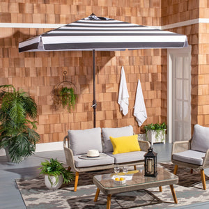 Safavieh ELSA Elegant 7.5 Ft Square Patio Umbrella for Stylish Outdoor Living with Durable Weather Resistance Black / White PAT8403A