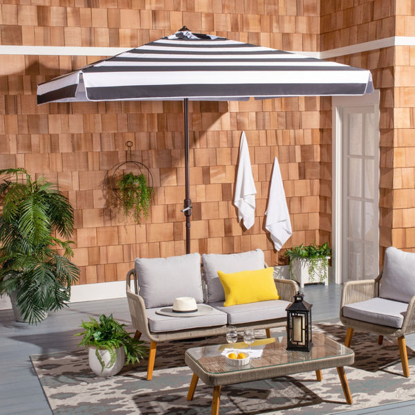 Safavieh ELSA Elegant 7.5 Ft Square Patio Umbrella for Stylish Outdoor Living with Durable Weather Resistance Black / White PAT8403A