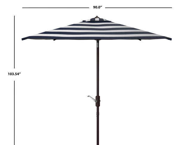 Safavieh IRIS Fashion Line 7.5 FT Square Umbrella – Chic Art Deco Style for Poolside & Patio Elegance Navy / White PAT8404B