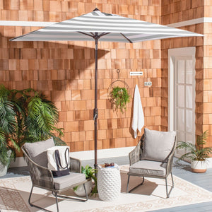 Safavieh IRIS Fashion Line 7.5 FT Square Umbrella – Chic Art Deco Style for Poolside & Patio Elegance Grey / White PAT8404D