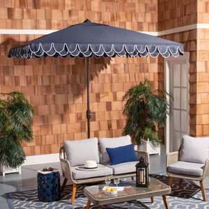Safavieh ELEGANT Square Patio Umbrella with Petal Valance – Stylish Shade for Your Outdoor Oasis & Decor Navy / White PAT8406A