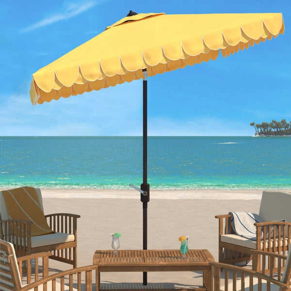 Safavieh ELEGANT Square Patio Umbrella with Petal Valance – Stylish Shade for Your Outdoor Oasis & Decor Yellow PAT8406B