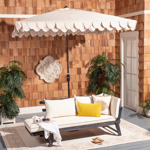 Safavieh ELEGANT Square Patio Umbrella with Petal Valance – Stylish Shade for Your Outdoor Oasis & Decor Beige / White PAT8406C
