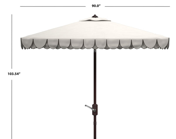 Safavieh ELEGANT Square Patio Umbrella with Petal Valance – Stylish Shade for Your Outdoor Oasis & Decor Ivory / Black PAT8406E