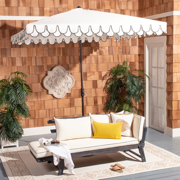 Safavieh ELEGANT Square Patio Umbrella with Petal Valance – Stylish Shade for Your Outdoor Oasis & Decor Ivory / Black PAT8406E