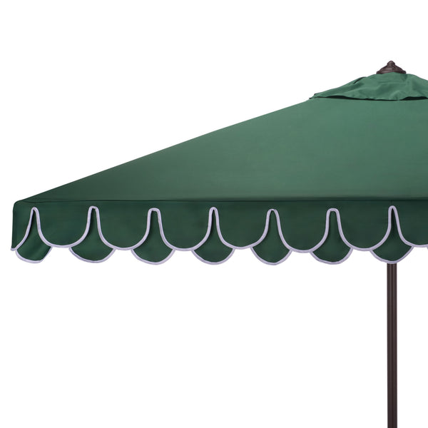 Elegant Square 7.5 Ft Patio Valance Umbrella With Crank Lift, Aluminum Frame, Classic Trim Finish