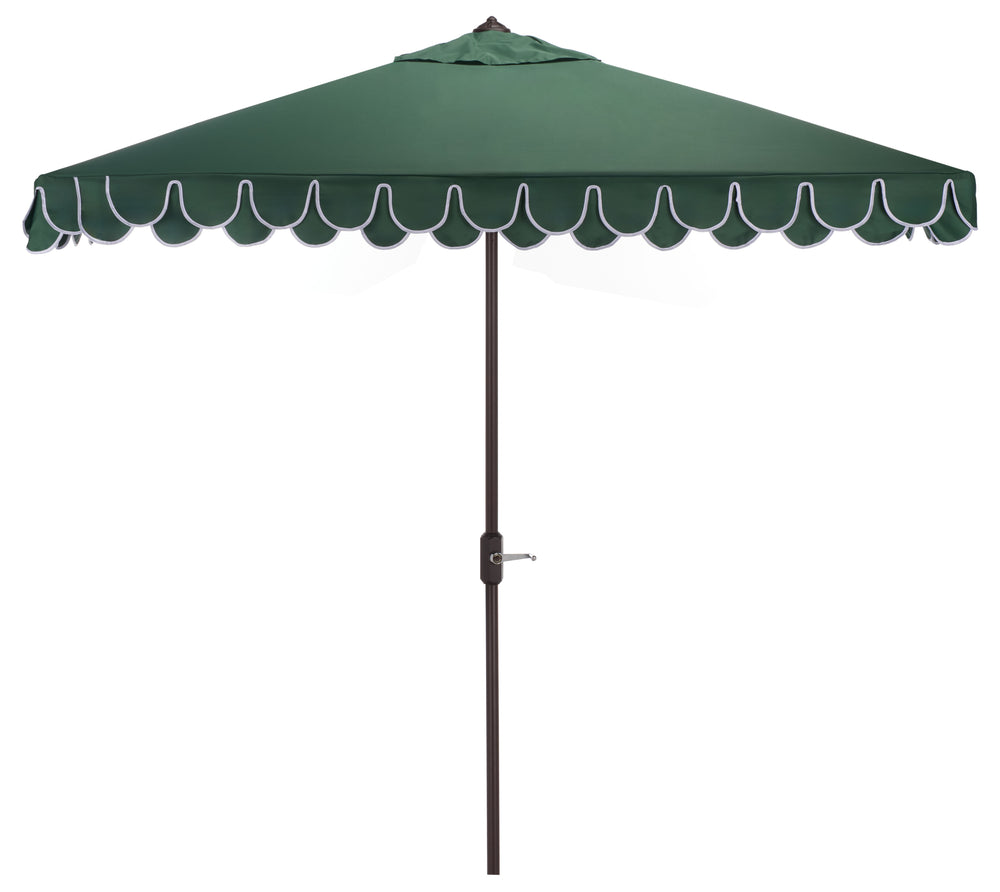 Elegant Square 7.5 Ft Patio Valance Umbrella With Crank Lift, Aluminum Frame, Classic Trim Finish