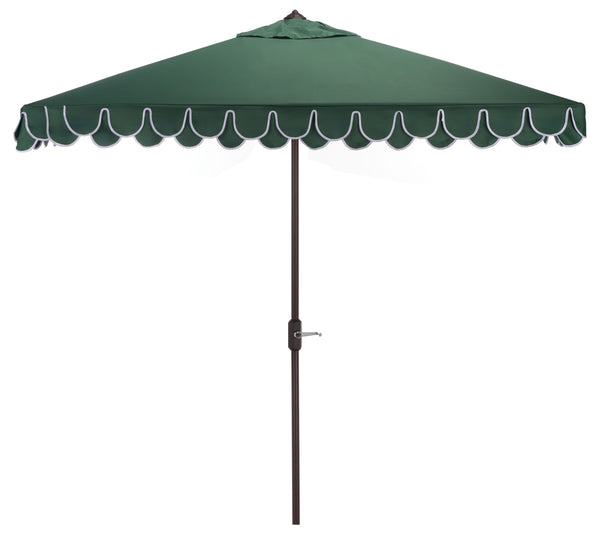 Elegant Square 7.5 Ft Patio Valance Umbrella With Crank Lift, Aluminum Frame, Classic Trim Finish